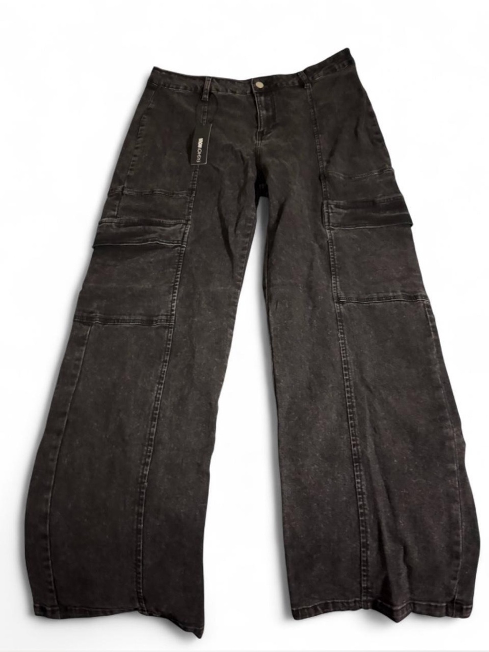 Fashion Nova Washed Black Cargo Pants — Wide Leg Utility